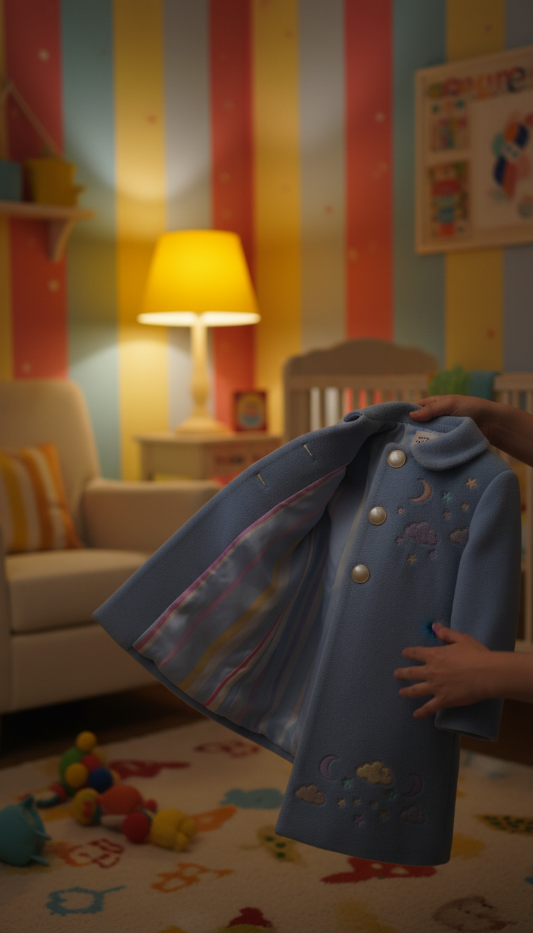 Powder Blue Coat with Adorable Motifs in use