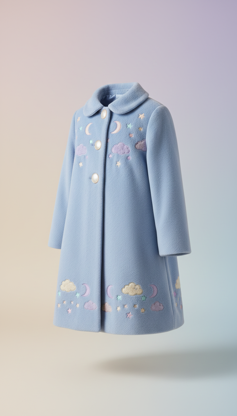 Boys powder blue coat with adorable motifs