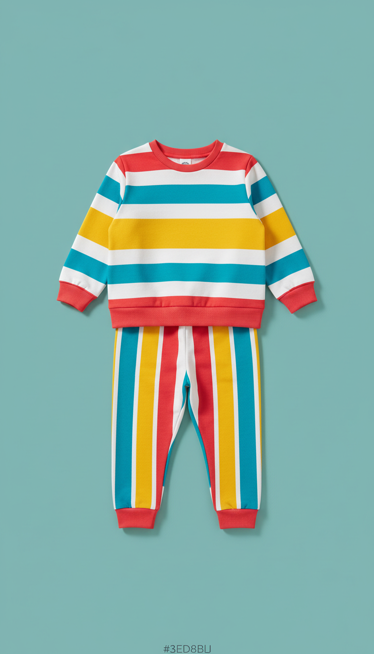 Boys striped cotton sweatshirt and joggers set in bright stripes