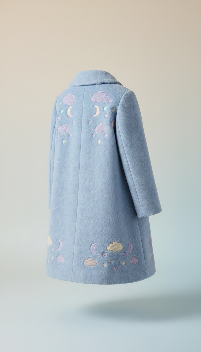 Alternate angle view of Powder Blue Coat with Adorable Motifs