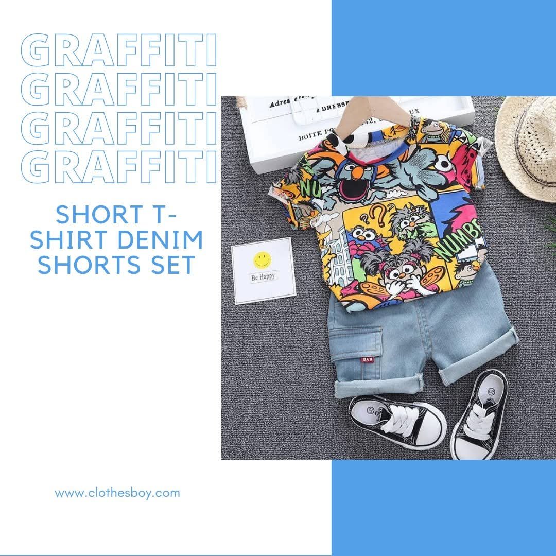 Boys graffiti t-shirt and denim shorts set
